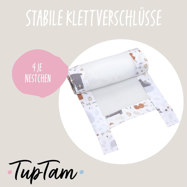 TupTam Gitterstäbe Schutz Netz Babybett Nestchen 3D Mesh 2er Pack, Farbe: Wilde Tiere, Grösse: ca. 1
