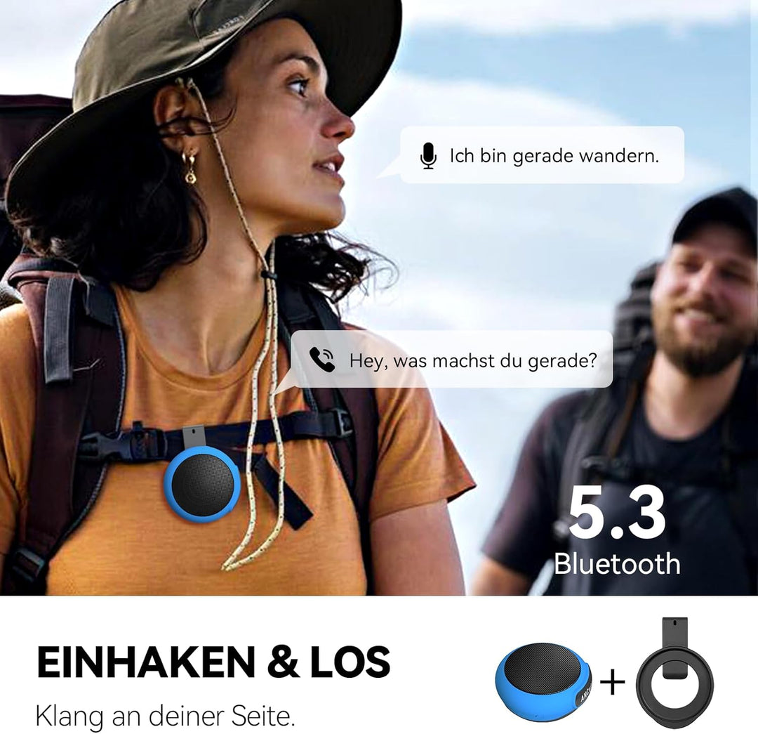 ANCwear Tragbarer Bluetooth-Lautsprecher mit 17 Soundmodi, integriertem Mikrofon, Clip-On-Design, wa