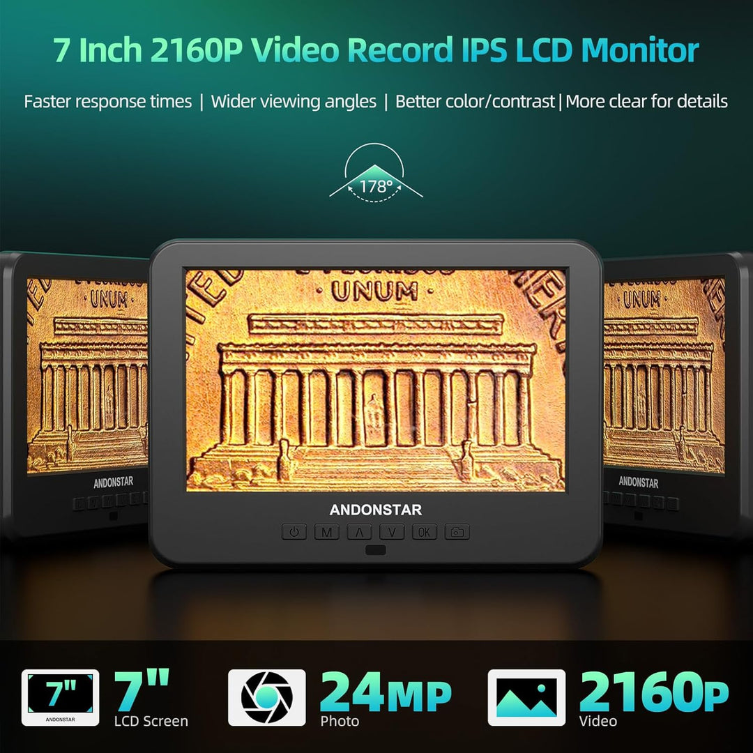 Andonstar AD246S-M Plus 7'' HDMI-Lötdigitalmikroskop für Elektronikreparaturen, 2000x 3 Linsen 2160P
