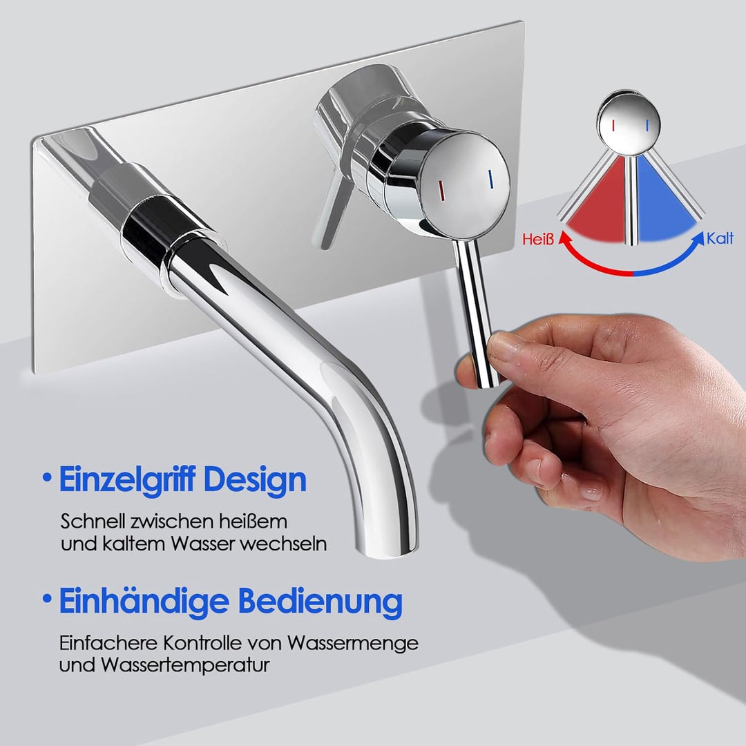 ROVOGO Wandmontage Waschtischarmatur Unterputz mit Schutzkappe, 2-Loch Wasserhahn Bad mit 360° Drehb