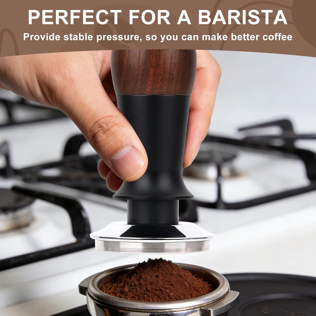 Tamper 53mm, kalibrierter federbelasteter Kaffeestampfer, Espresso Stempel aus 304 Edelstahl mit Mas
