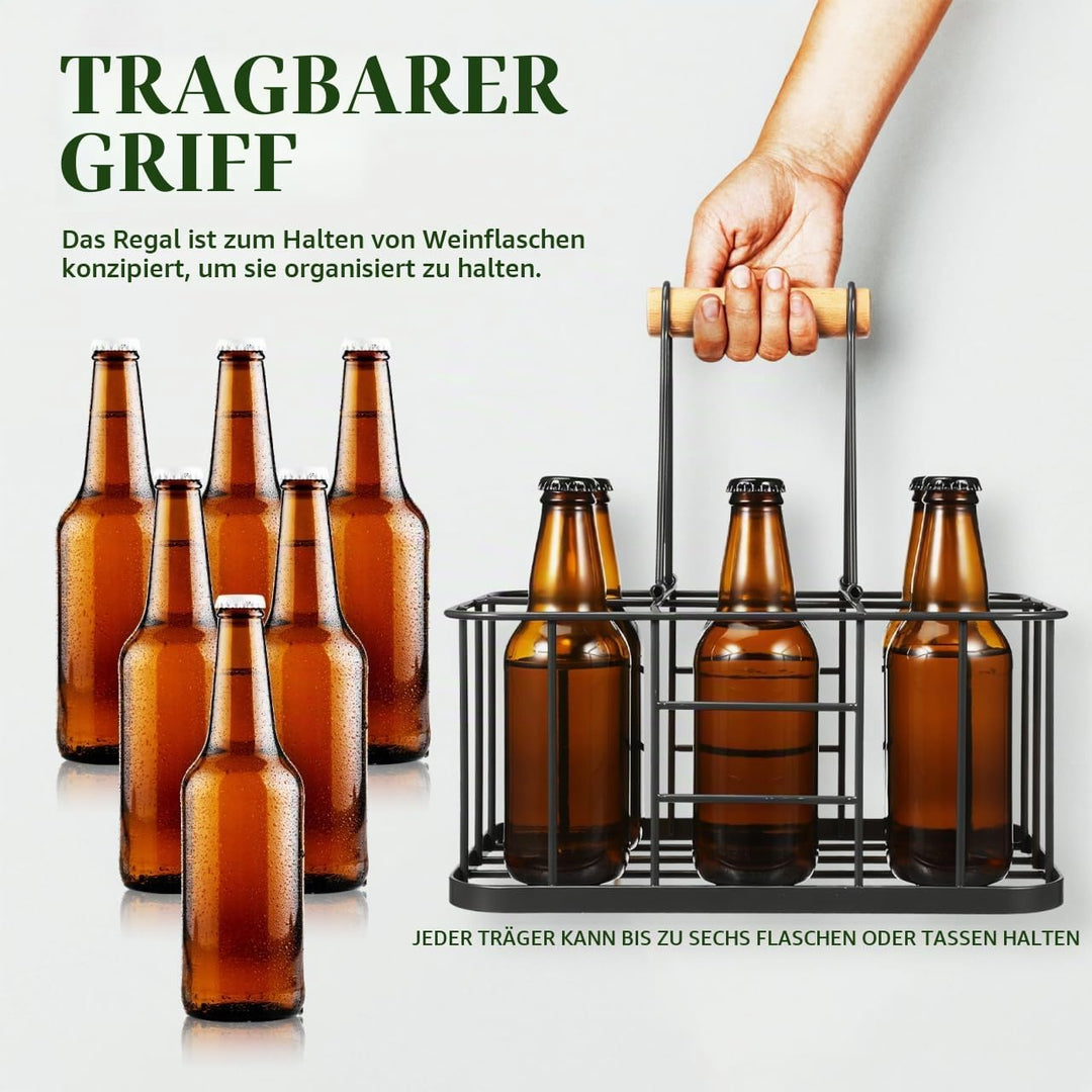 Flaschenträger Metall Getränketräger für 6 Flasche Grau Metallkorb Allzweckkorb Rotwein Sekt Bier Fl