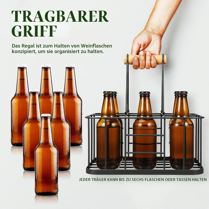 Flaschenträger Metall Getränketräger für 6 Flasche Grau Metallkorb Allzweckkorb Rotwein Sekt Bier Fl