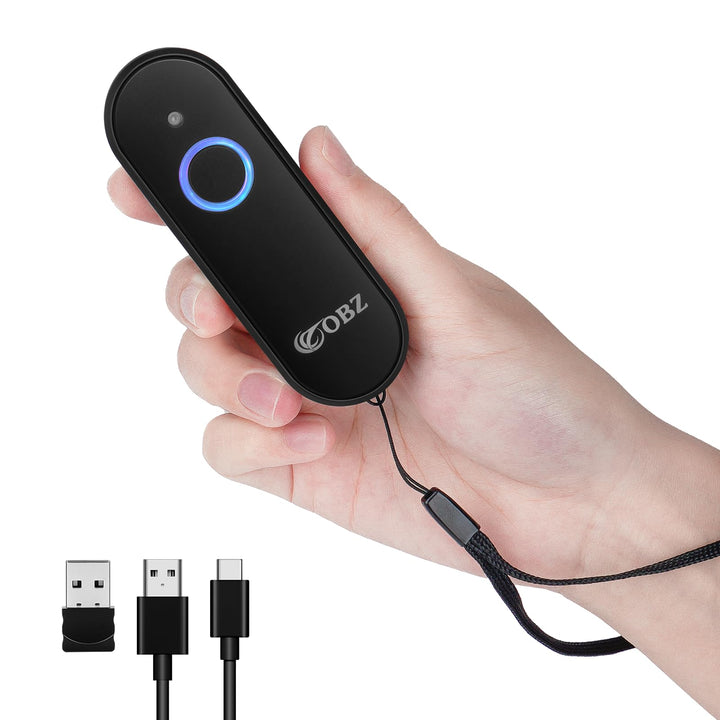 OBZ Mini Bluetooth Barcode Scanner Kabellos, 1D 2D Wireless QR Code Scanner 3-in-1 (USB/Bluetooth/2.