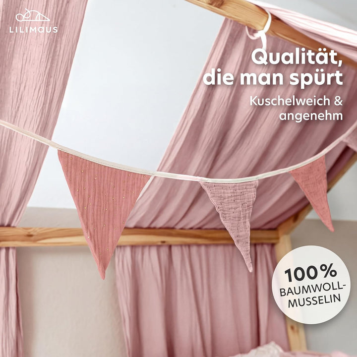 LILIMAUS Sternen Wimpelkette Stoff [mit Goldapplikation in 12 Farben] Wimpelkette Kinderzimmer - 100