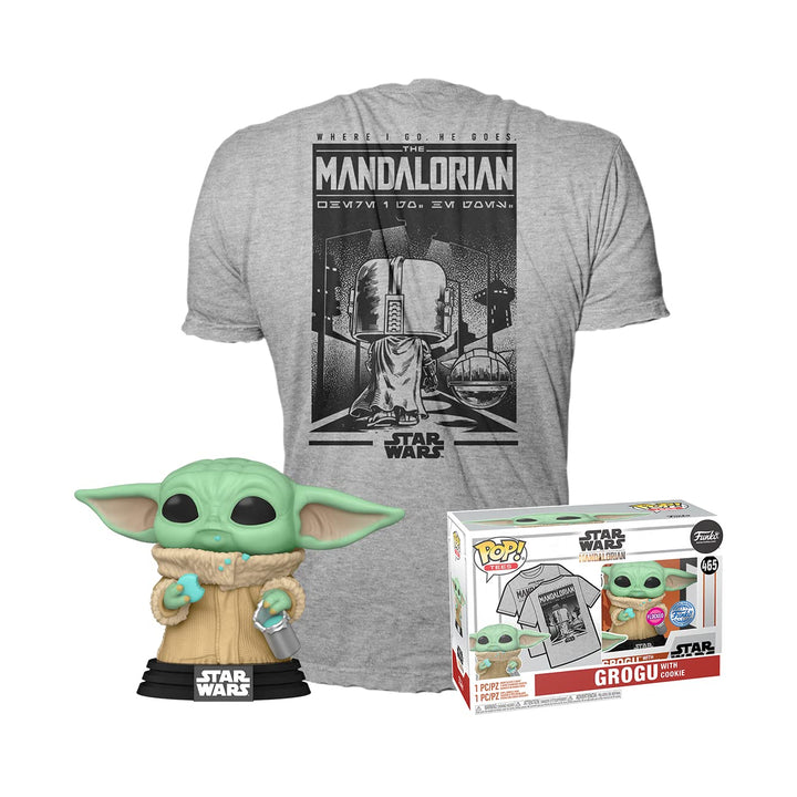 Funko Pop! & Tee: Mando - Grogu with Cookie (The Child, Baby Yoda) mit Cookie - Small - (S) - Star W