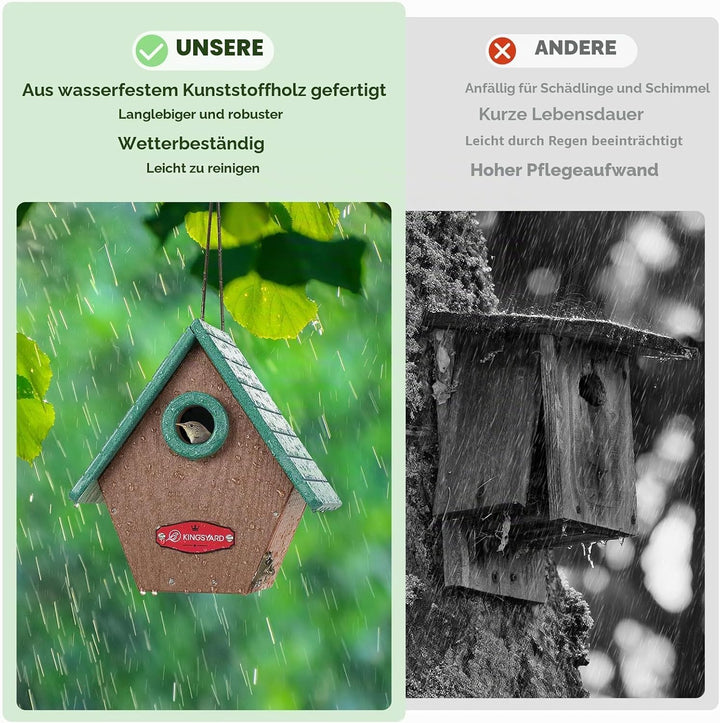 Kingsyard Nistkasten Vogelhaus aus recyceltem Kunststoff für den Aussenbereich - Hängende Nisthöhle