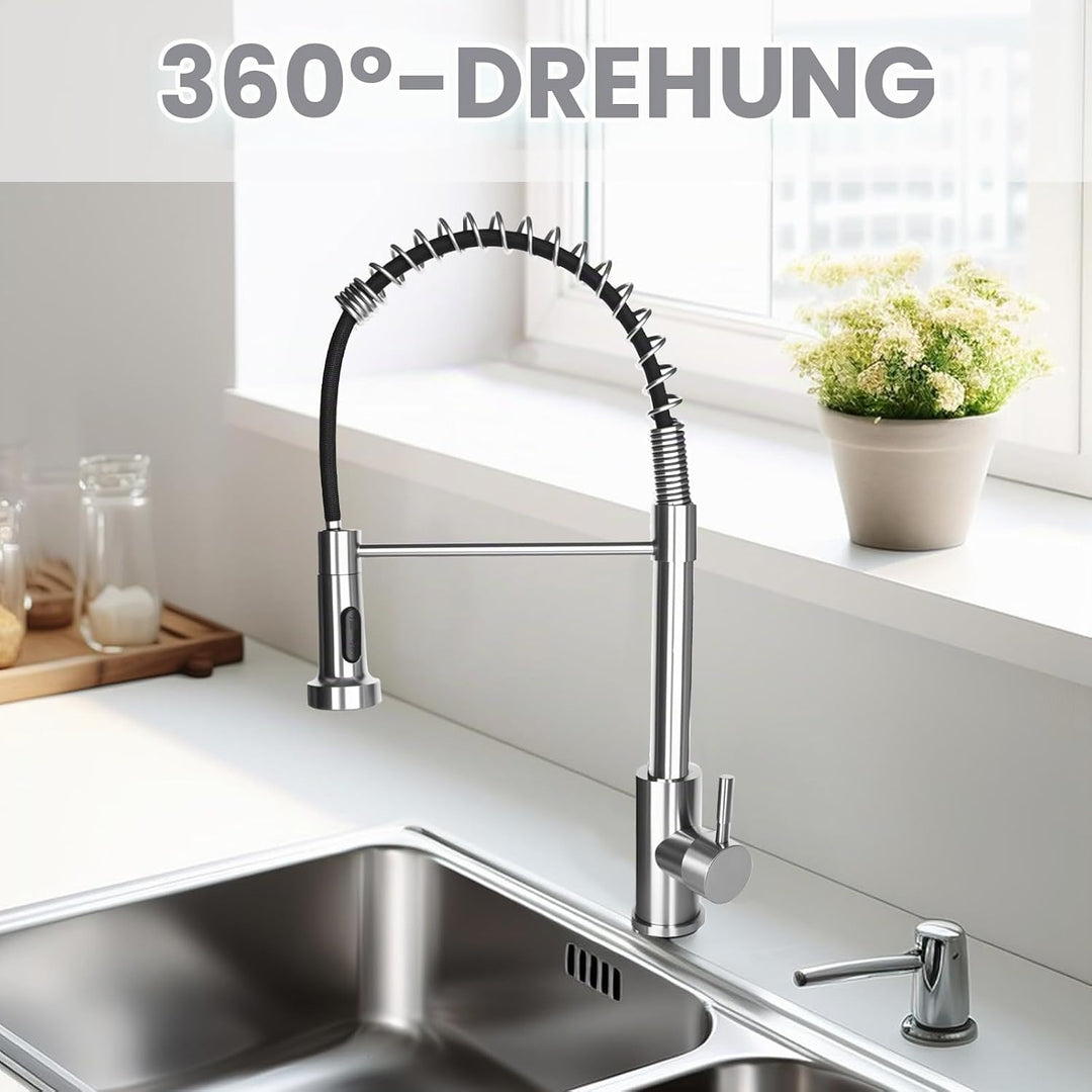 Wasserhahn Küche Edelstahl Herausziehbare, Niederdruck Küchenarmatur Herunterziehbare, Spiralfeder S