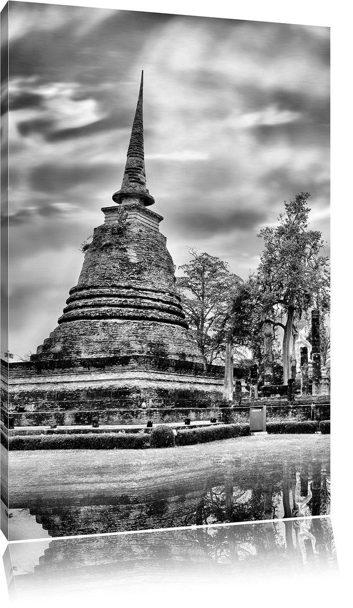 Pixxprint Buddha Tempel im Sonnenuntergang als Leinwandbild/Grösse: 100x70 cm/Wandbild/Kunstdruck/fe