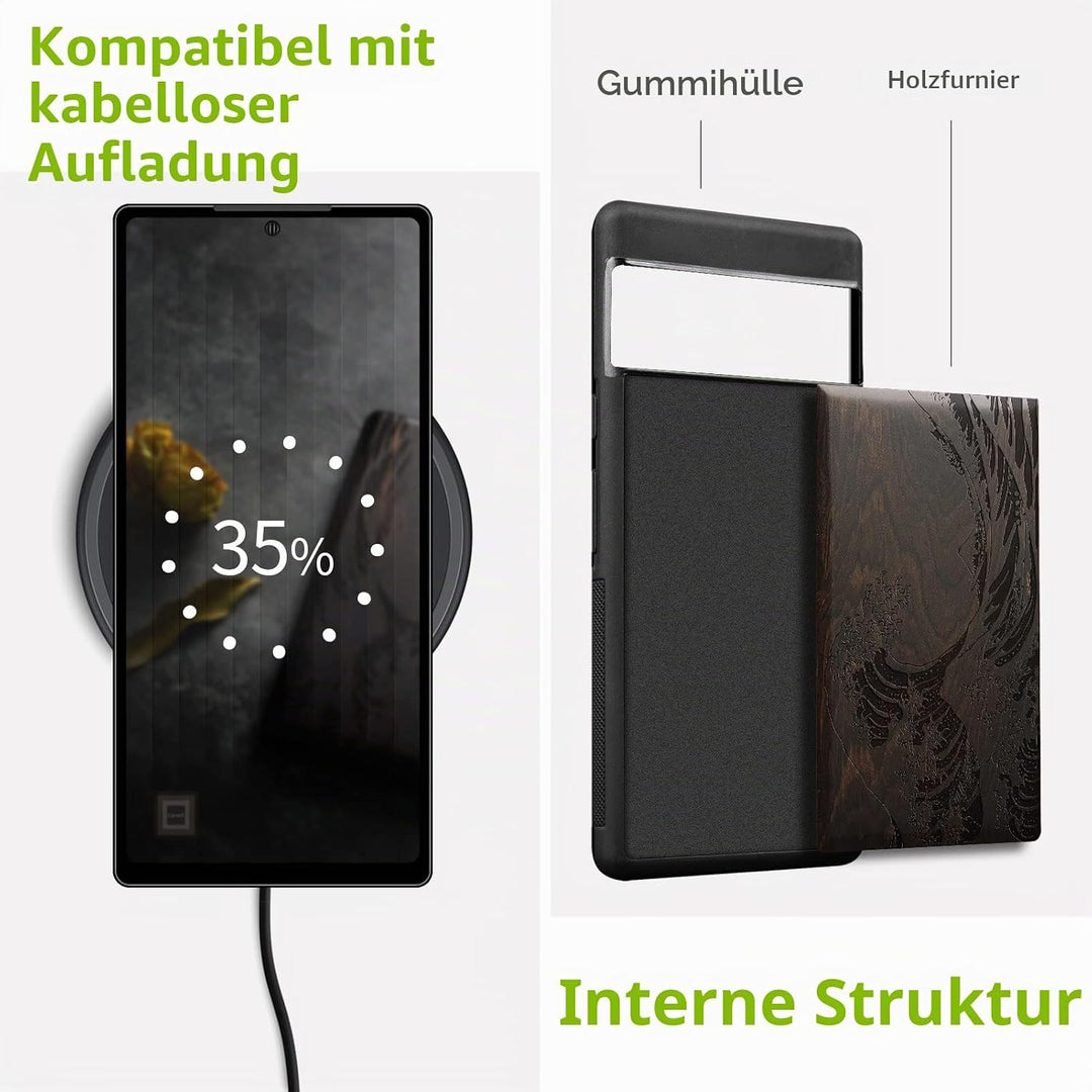 Carveit Handyhülle für Google Pixel 7 Case [Holz und TPU Silikon Hybrid hülle] Stossfeste Stossstang