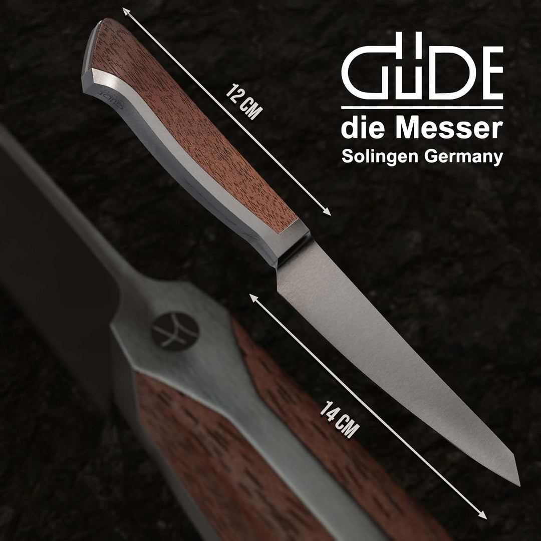 GÜDE Solingen - Steakmesser Glatt geschmiedet, 14 cm, Walnussholz, CAMINADA, Handmade Germany, Braun