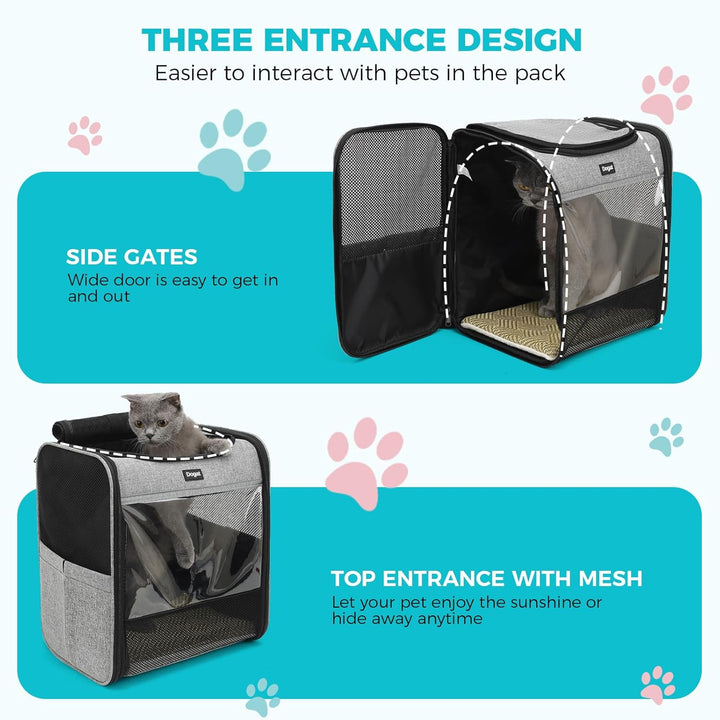 Dogat Katzenrucksack mit Netzfenster, Tragbare und Faltbare Haustier Rucksack mit integrierter Siche