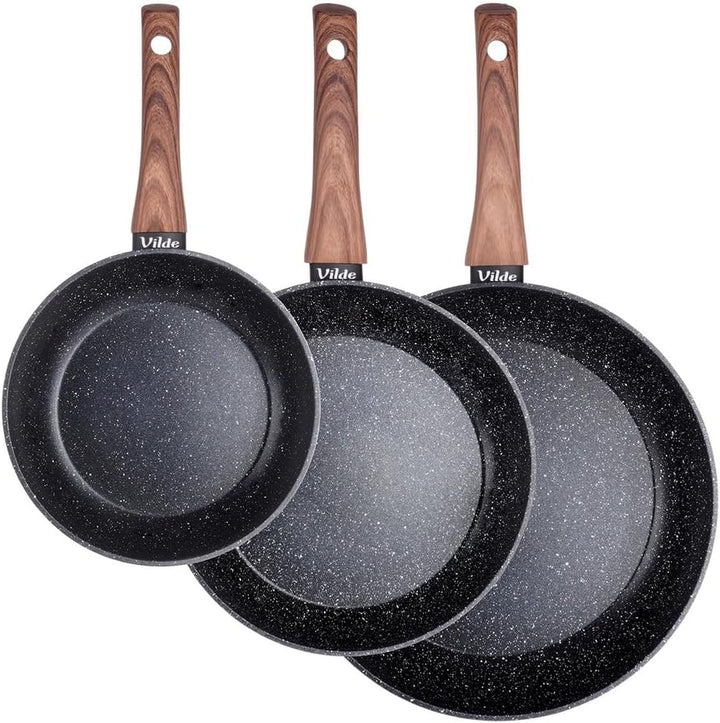 Pfannen-Set mit Granitbeschichtung Bratpfanne Granitpfanne BLACK&WOOD 3 Stk. 20/24 / 28 cm