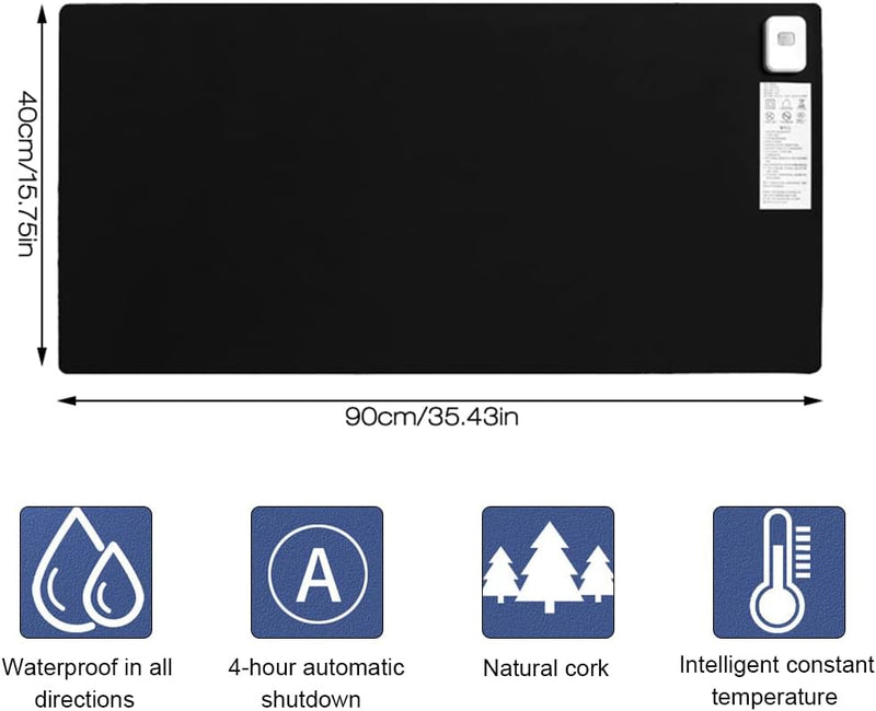 Beheizte Schreibtischunterlage, 90X40cm Wasserdichter PU-Leder Beheiztes Mauspad mit 4 Stunden Autom