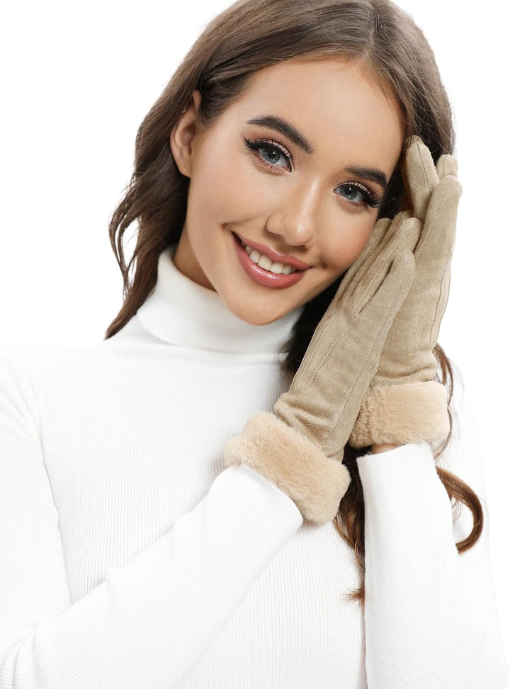 Knuffnee Damen Winter Handschuhe Fleece Gefütterte Handschuhe Warm Touchscreen Handschuh Khaki M, Kh