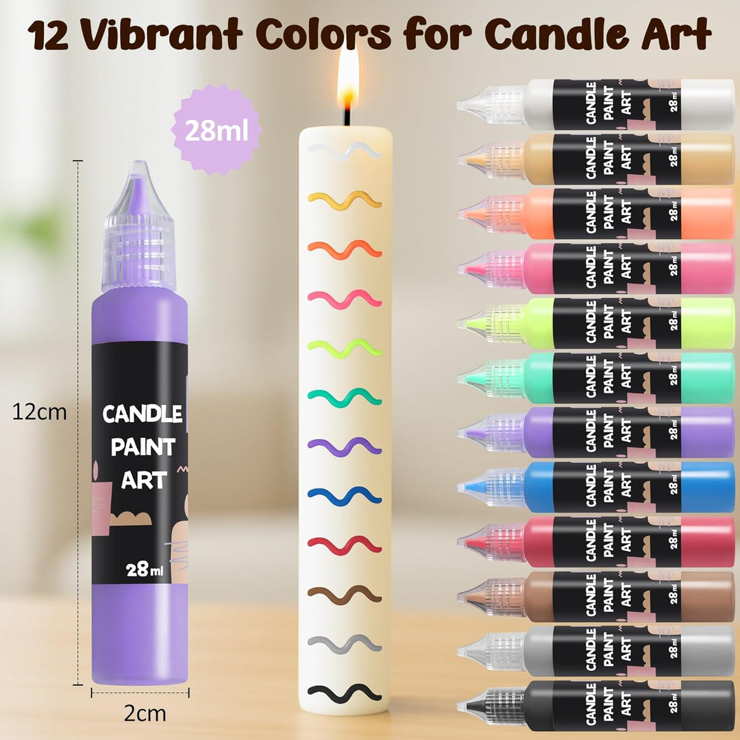 Kerzenstifte 12er Set, à 28 ml, Wachsstifte für Kerzen, Kerzen-Bemalen-Set, Ideal zum Verzieren, Dek