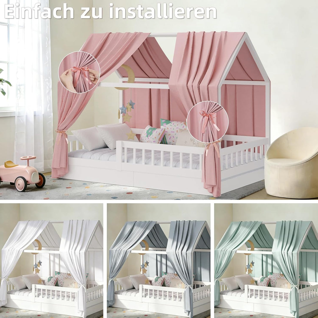 Hausbett Himmel in 5 Farben, 2er Set Betthimmel Hausbett aus weichem Baumwollstoff, Stoffhimmel für