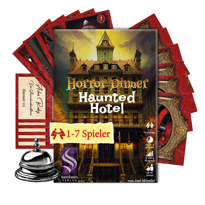 HORRORDINNER - Haunted Hotel - Krimidinner für 1-7 Spieler, Ab 18 Jahren, 3 Stunden Spielzeit, Schwa