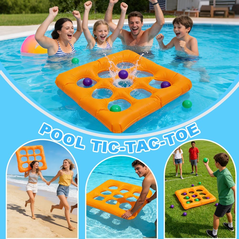 Aufblasbares Wasserspielzeug, Pool Spielzeug Tic Tac Toe, Wasserspielzeug Aufblasbar mit 10 Bällen,