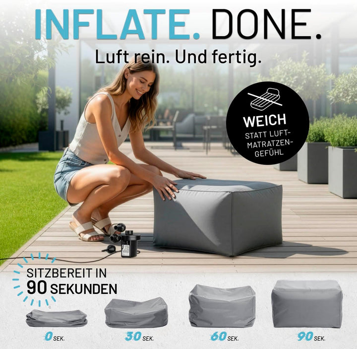 Lumaland Aufblasbarer Hocker | Outdoor Camping Sitzsack - ideal zu Sessel & Sofa | Regulierbarer Luf
