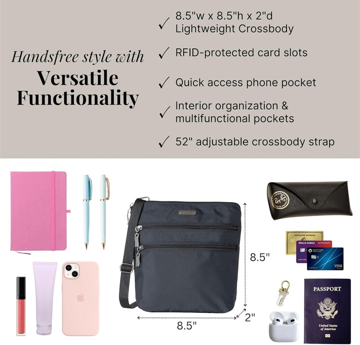Baggallini Essential Crossbody Bag Essential Crossbody-Tasche für Damen – Integrierter RFID-Kartenha