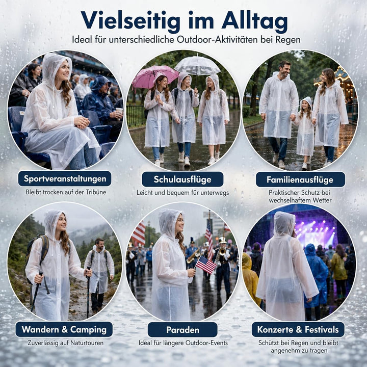 2 Stück Regenponcho Regencape Wiederverwendbar Regenmantel mit Kaputze Wasserdicht Transparent Regen