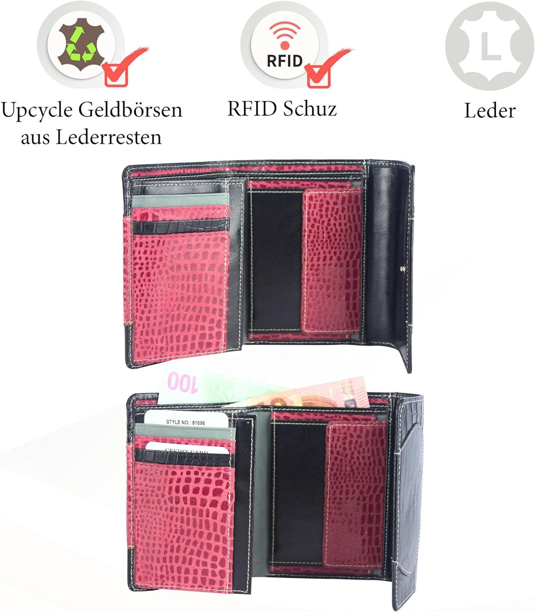 Sunsa Geldbörse. Damen Geldbeutel. Leder Portemonnaie mit RFID Schutz. Mittlere gross Brieftasche mi