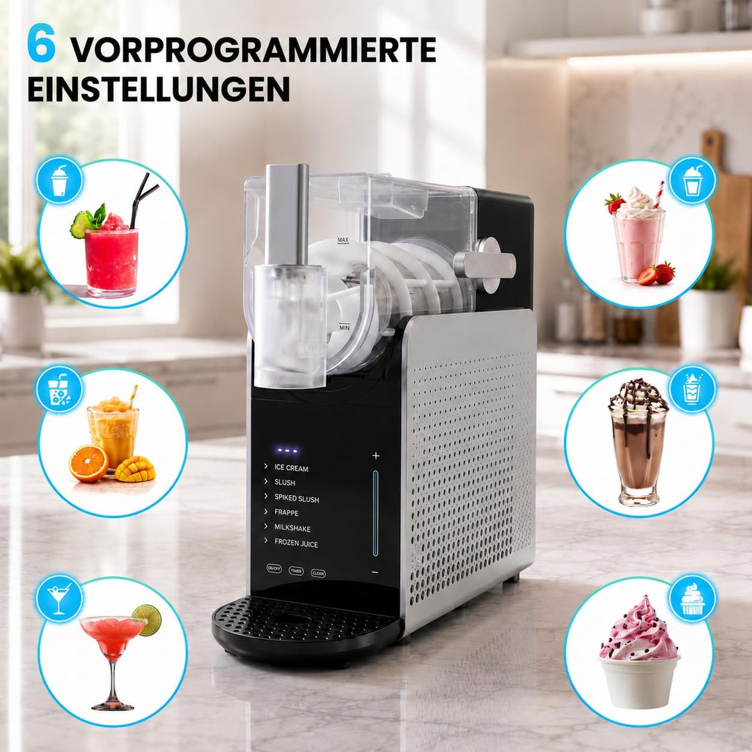 Slush-Maschine – Slush Puppy Maschine 1,6L, 6 Programme, Granita Maschine für Eiskaltgetränke, Timer