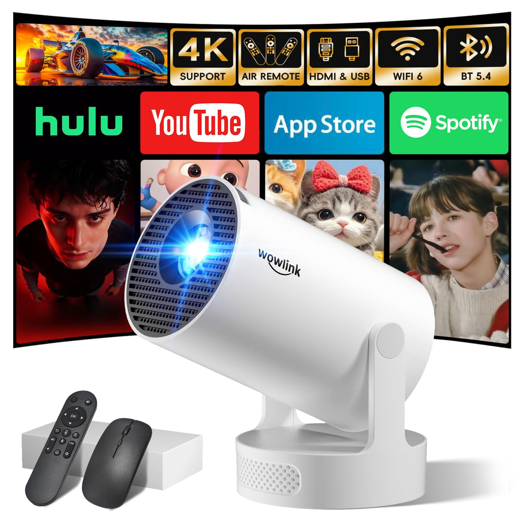 Mini Beamer Unterstützt 4K 1080P, Projektor Tragbarer mit WiFi 6 und Bluetooth 5.4, Beamer Klein Pro