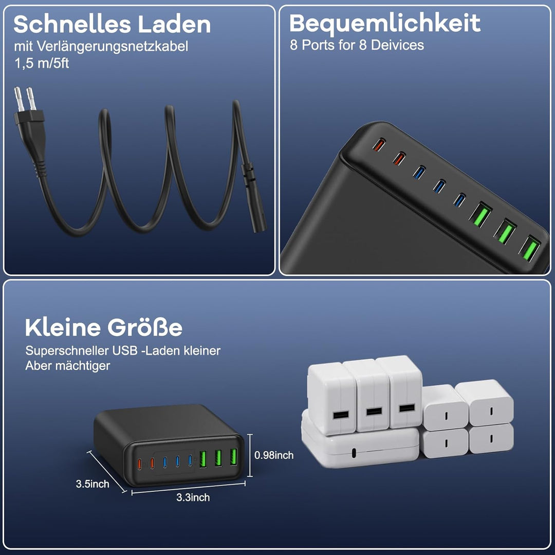500W USB C Ladegerät Mehrfach, GaN V 8 Ports USB Ladegerät Mehrfach, 500W 8-Port Schnellladegerät Ko