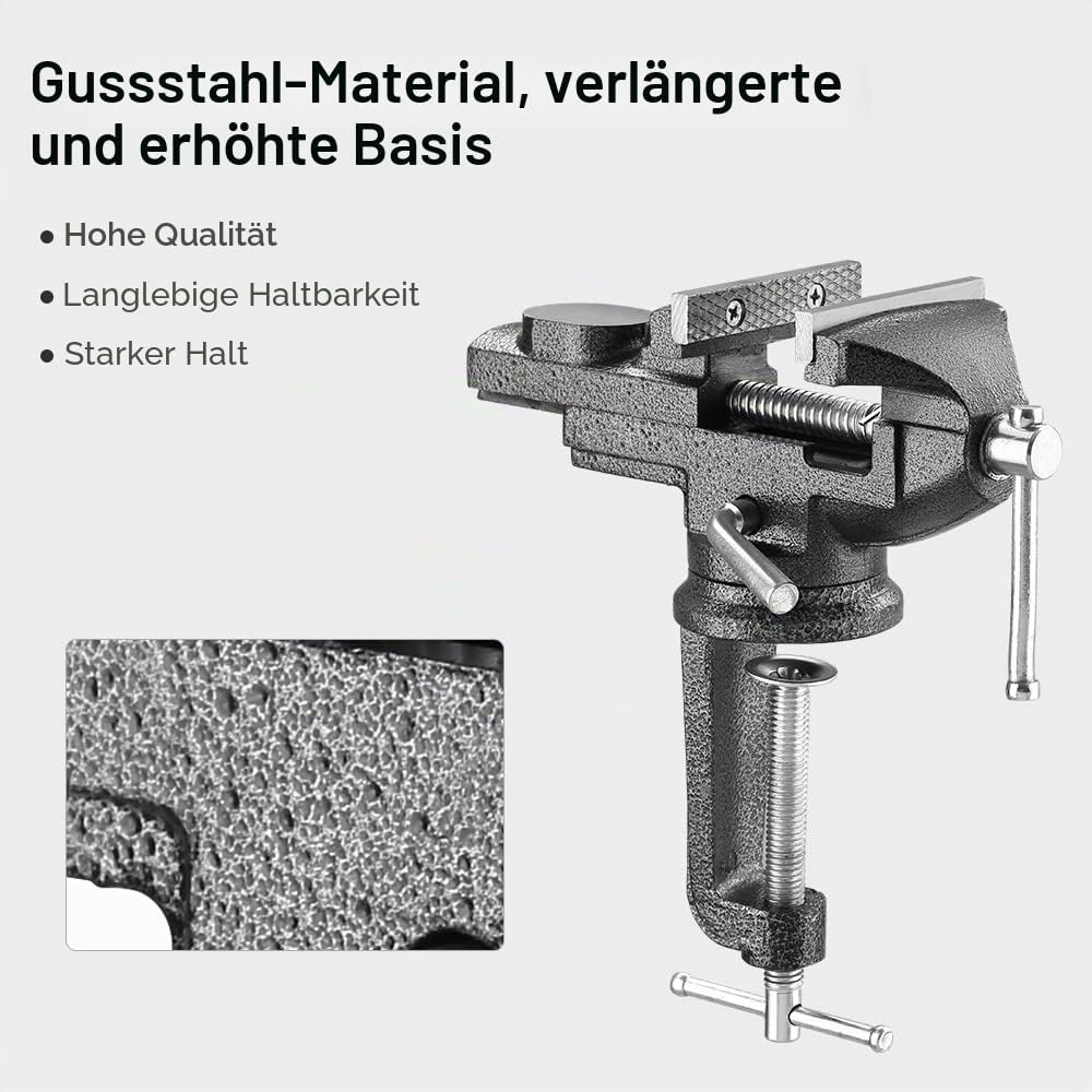 TEENO Schraubstock Drehbar,Breite der Backe 70mm, Schraubstock klemmbar mit 360° Drehbarem Sockel, M