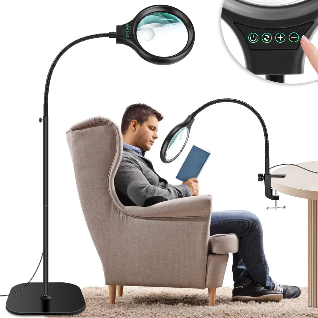 NZQXJXZ 3-in-1 Lupe mit Licht und Ständer, 30X 10X Lupenlampe mit Flexiblem Schwanenhals und 36 Eins