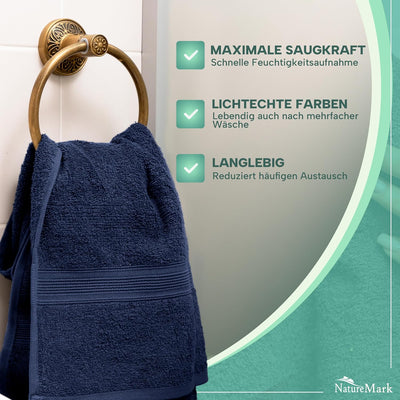 NatureMark NM-HT0842 Frottier Handtücher, 8-er Pack, 50 x 100 cm, 100% Baumwolle (Navy/Silber), Navy