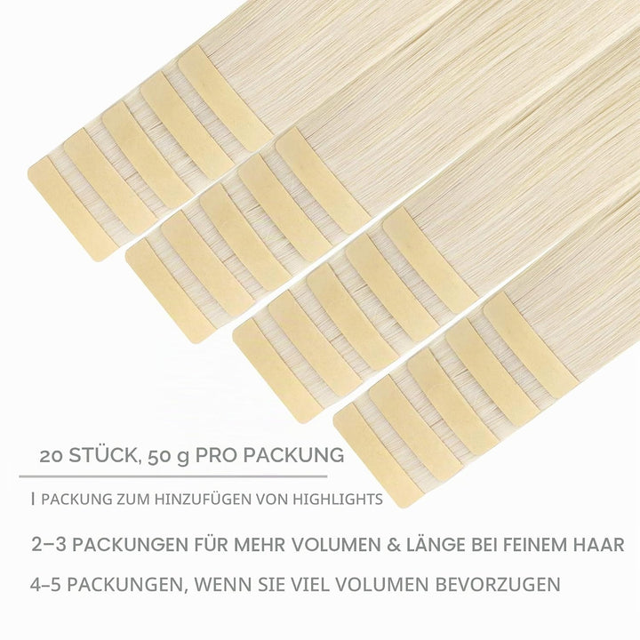 WENNALIFE Tape Extensions Echthaar, 20pcs 40g 30cm 12 Zoll Platinblond Remy Invisible Tape Extension