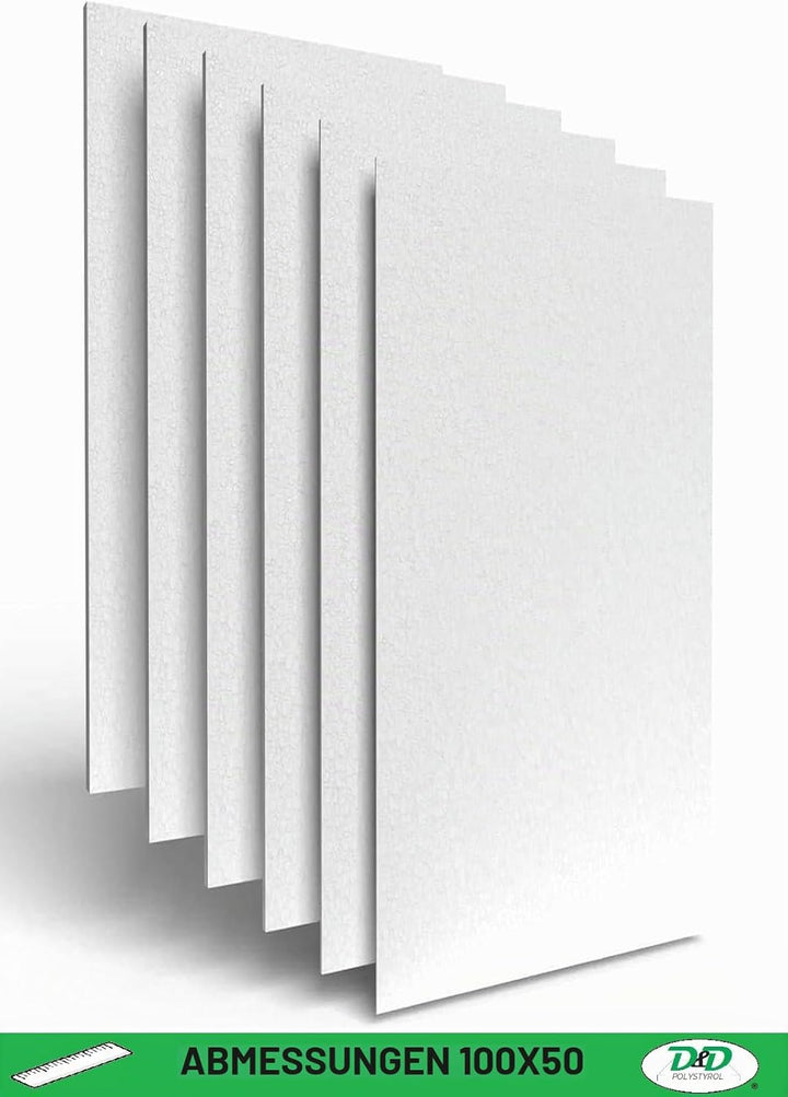 D. & D. Polystyrol (7 Platten H 1,5 cm) 100 cm x 50 cm, Mehrzweckplatten aus Polystyrol, EPS 80, 7 P