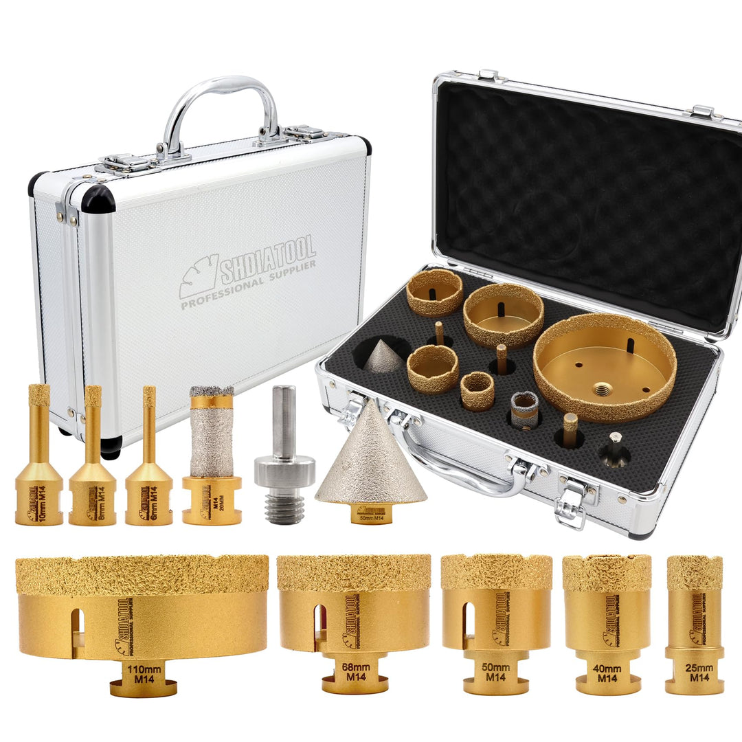 SHDIATOOL Diamantbohrer M14 Gewinde 6/8/10/25/40/50/68/110/50mm Diamant-Fasenbohrer/20mm Fingerbohre