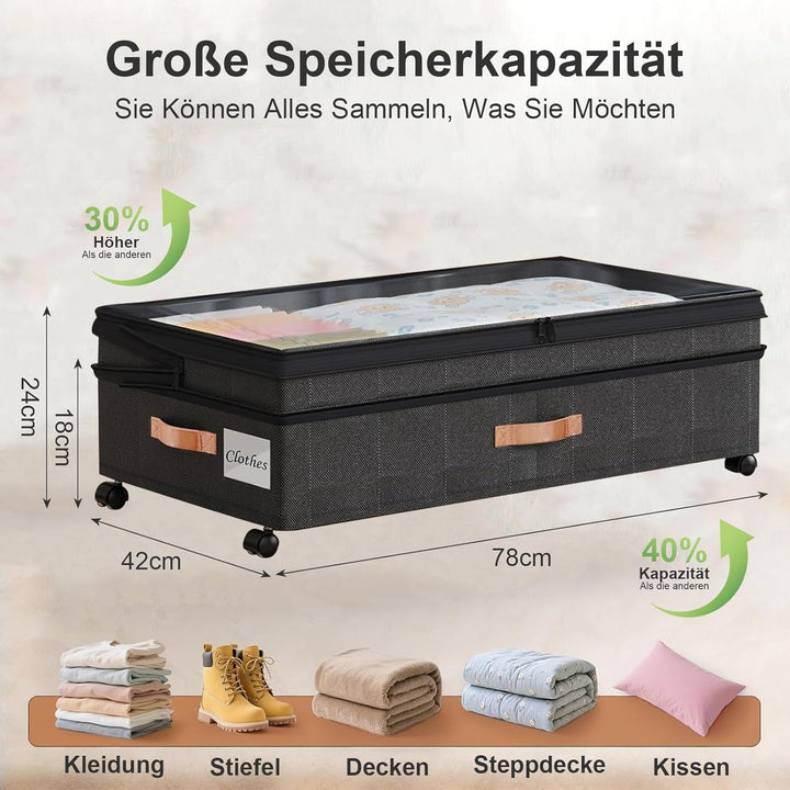 2 Stück Unterbettkommode Mit Rollen (Einstellbare Höhe 18-24cm), Unterbett Aufbewahrungsbox, Bettkas