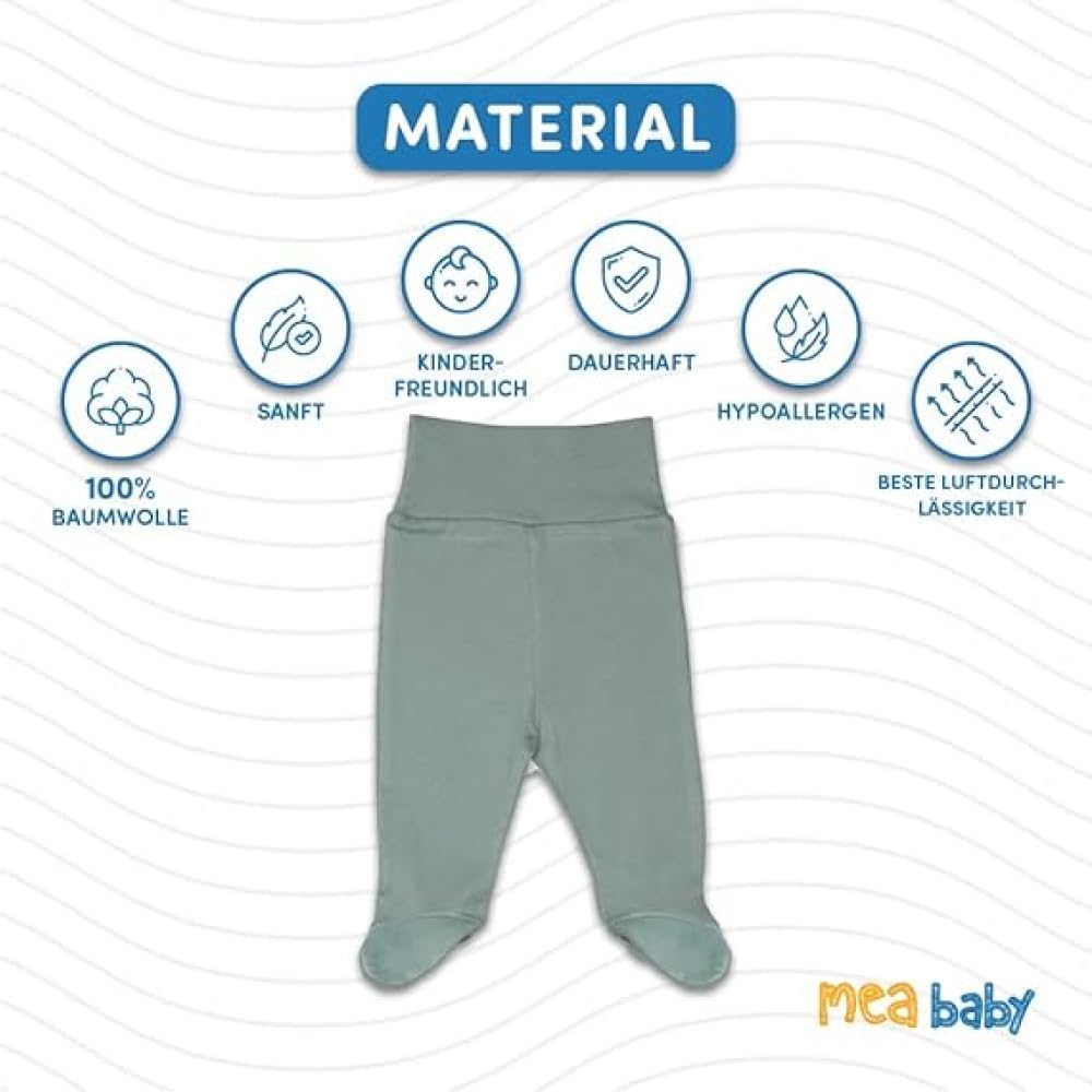 MEA BABY Unisex Baby Hose mit Fuss aus 100% Baumwolle im 5er Pack. Baby Stramplerhose mit Fuss. Baby