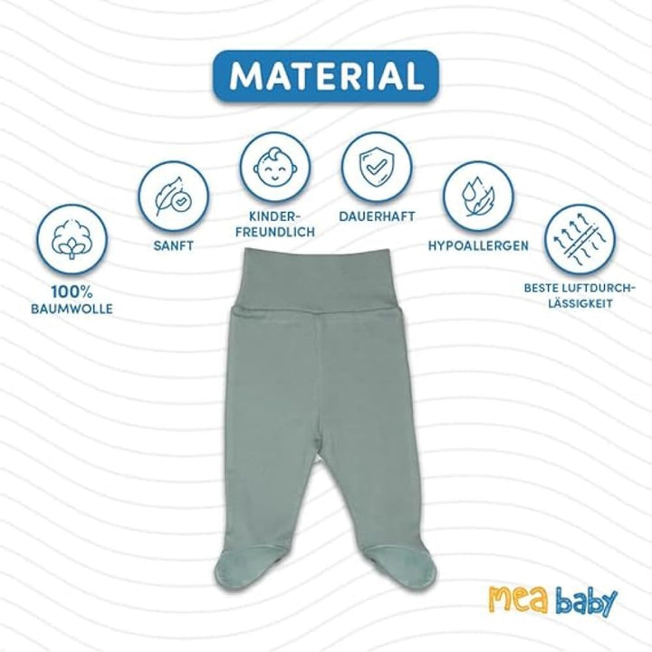 MEA BABY Unisex Baby Hose mit Fuss aus 100% Baumwolle im 5er Pack. Baby Stramplerhose mit Fuss. Baby