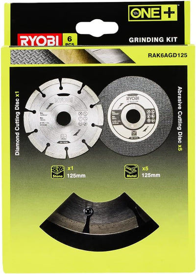 RYOBI 18 V ONE+ Brushless Akku-Winkelschleifer R18AG7-0 & Schleifscheiben für Winkelschleifer RAK6AG
