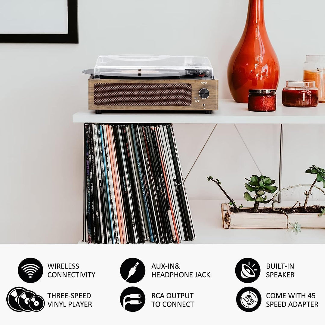 Trynnay Plattenspieler mit Lautsprecher Vinyl Schallplattenspieler Wireless LP Phonograph mit Eingeb