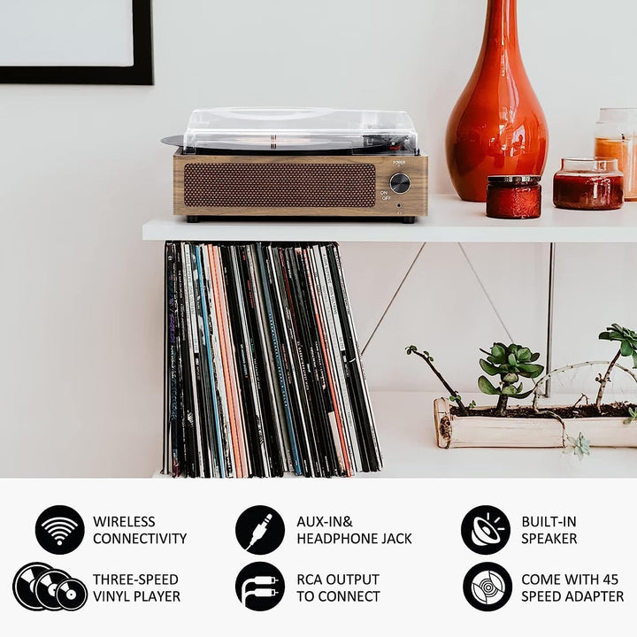 Trynnay Plattenspieler mit Lautsprecher Vinyl Schallplattenspieler Wireless LP Phonograph mit Eingeb