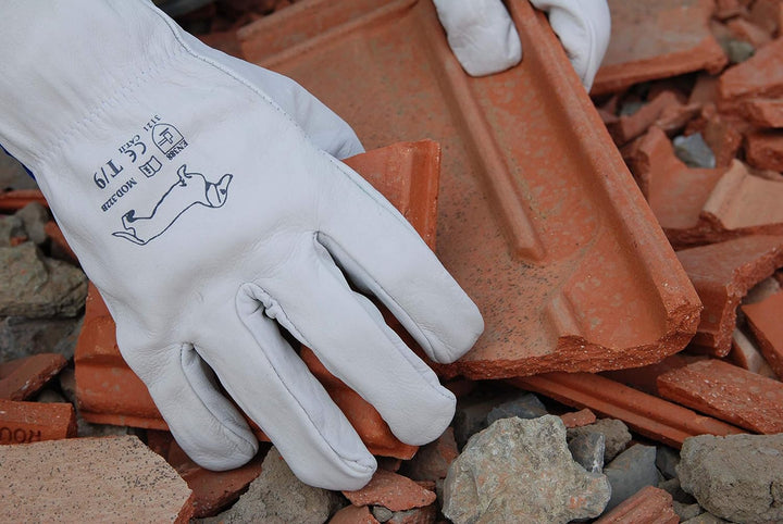 Ruvigrab - Packung mit 12 Arbeitshandschuhen aus natürlichem Blumenleder | Gartenhandschuhe | Lederh