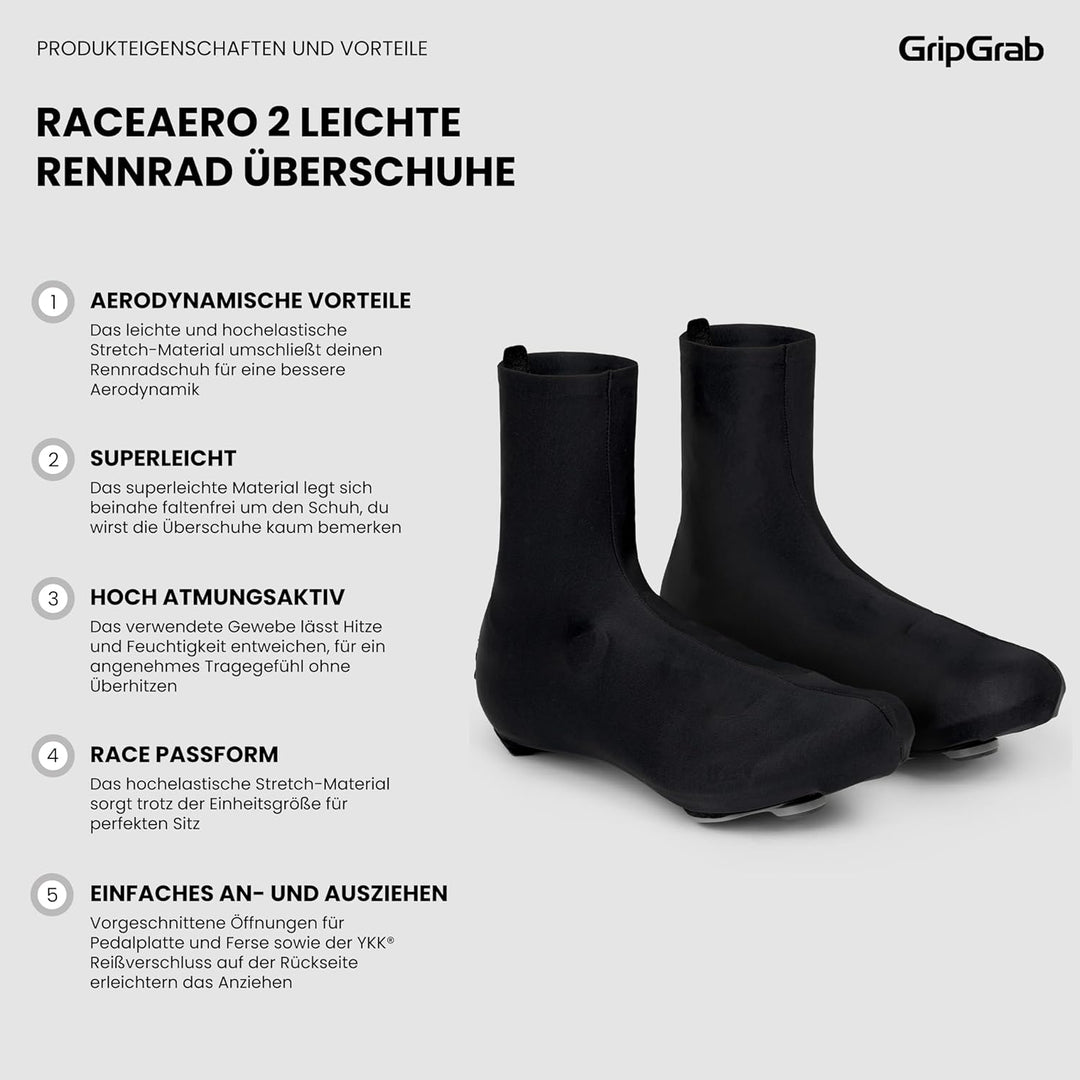 GripGrab RaceAero 2nd Edition Dünne Sommer Rennrad Überschuhe Leichte Aero Radsport Überzieher Zeitf