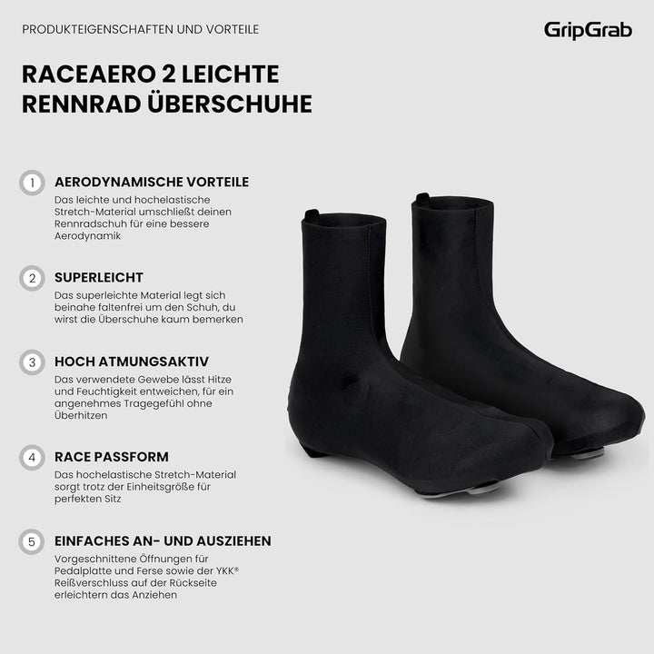 GripGrab RaceAero 2nd Edition Dünne Sommer Rennrad Überschuhe Leichte Aero Radsport Überzieher Zeitf