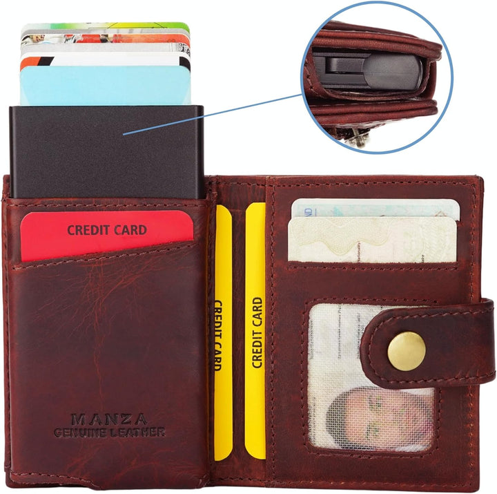 Slim Wallet Geldbeutel mit Münzfach und RFID-Schutz Rindleder Börse für Herren Mini Geldbörse NEU (B