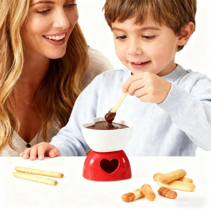 Keramischer Mini-Fondue-Becher Set - Mit Gabeln & Teelicht Für Schokolade & Dessert White, White