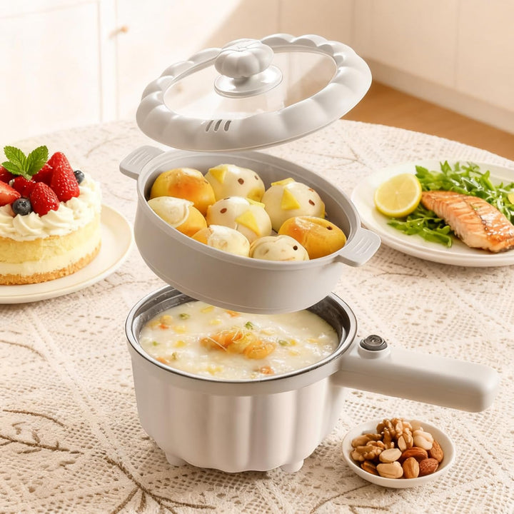 Elektrische Hot Pot Topf 2L Mit Dampfgarer, Elektrischer Hot Pot, Mini Antihaft Multikocher, Antihaf