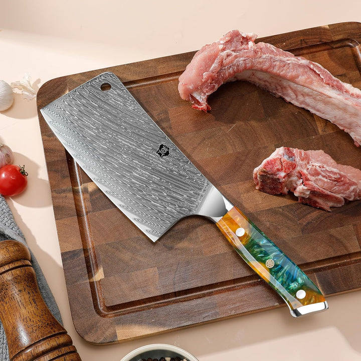 WILDMOK Fleischerbeilmesser 16.5 cm Hackbeil Küchenmesser Hackmesser Metzgermesser Damaststahl für H