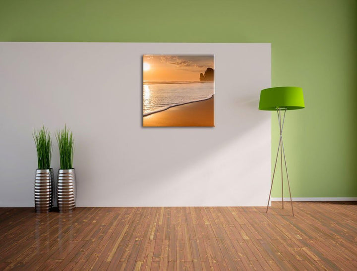 Sonnenuntergang Ozean, Format: 70x70 auf Leinwand, XXL riesige Bilder fertig gerahmt mit Keilrahmen,